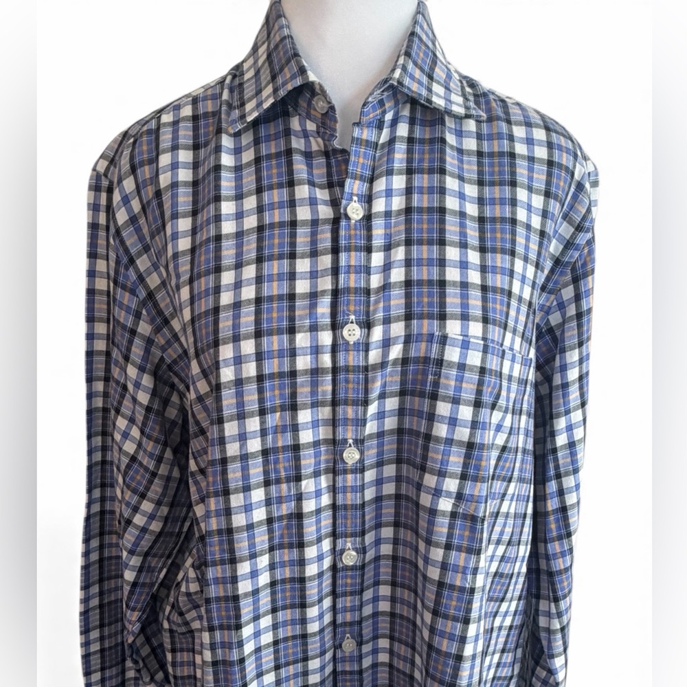 Piatelli Barneys New York Mens Blue Plaid‎ Button Down Shirt Size Large